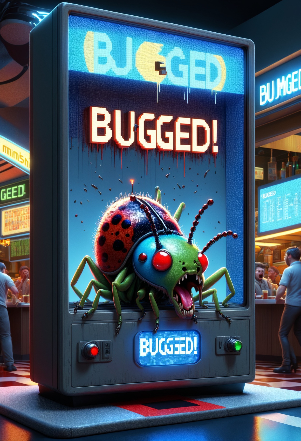 DonM8u663dXL,  text "BUGGED!",  hyper detailed masterpiece by DonMischo on Tensor.Art