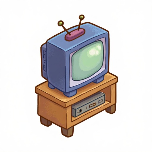 A TV stand with a retro television on top,white background.,