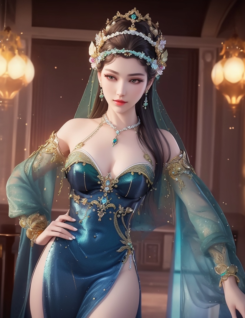 ultra realistic 8k cg, picture-perfect face, flawless, clean, masterpiece, professional artwork, famous artwork, cinematic lighting, cinematic bloom, perfect face, beautiful face, fantasy, dreamlike, unreal, science fiction,  beautiful clothes, lace, lace trim, lace-trimmed legwear,  (rich:1.4), prestige, luxury, jewelry, diamond, gold, pearl, gem, sapphire, ruby, emerald, intricate detail, delicate pattern, charming, alluring, seductive, erotic, enchanting, hair ornament, necklace, earrings, bracelet, armlet,halo((,1girl, pov,))(((,  1girl,  solo,looking at viewer, )))<lora:DA_WhiteSnakeGreenSnake:0.8>