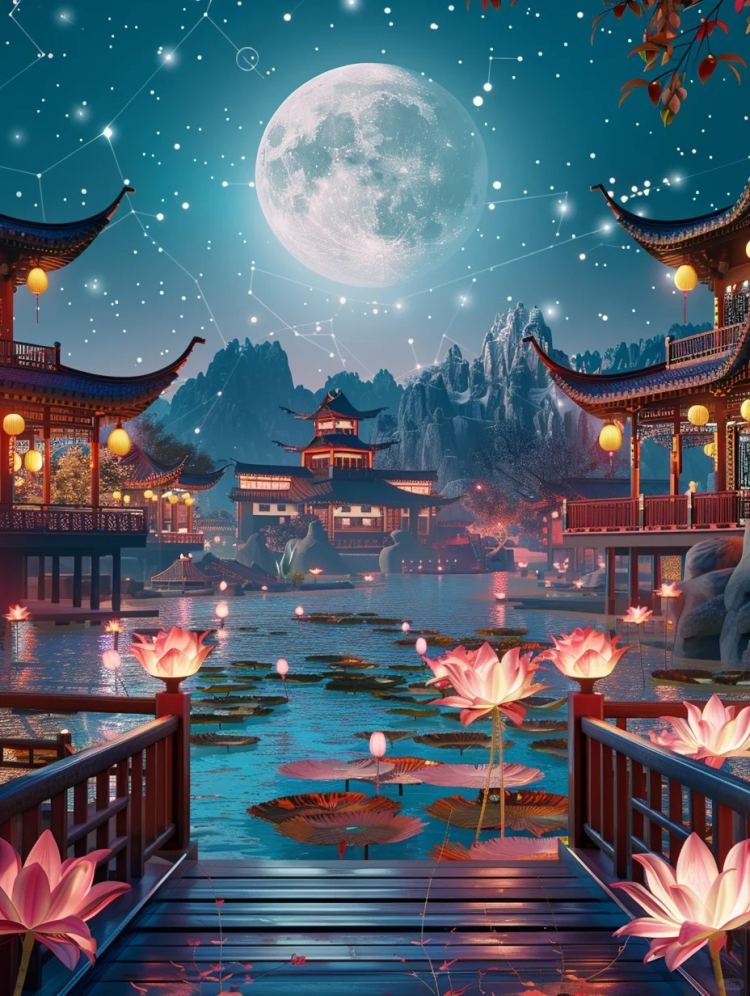 中秋节海报素材背景-flux1.0 by ai老头 on Tensor.Art