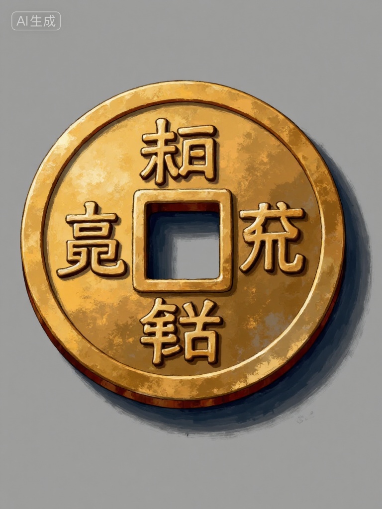 National Air,Copper coin, details: golden circle, with the words "Zhao Cai Jin Bao" on the front, a square hole in the center, placed on a gray background, with shadows, in an illustrative realistic style, highlighting the metallic texture and auspicious meaning of the ancient coin., Negative prompt: ng_deepnegative_v1_75t,(badhandv4:1.2),EasyNegative,(worst quality:2),,nsfw, Steps: 30, Sampler: Euler, CFG scale: 7.0, Seed: 2624702082, Size: 768x1024, Model hash: 8cba4f1ef4, Model: F.1基础算法模型-哩布在线可运行_F.1-dev-fp8.safetensors, Denoising strength: 0, RNG: CPU, Lora 1: 当然是无法, Lora Hash 1: 258d77cd02, Lora Weight 1: 0.8, vae_name: automatic