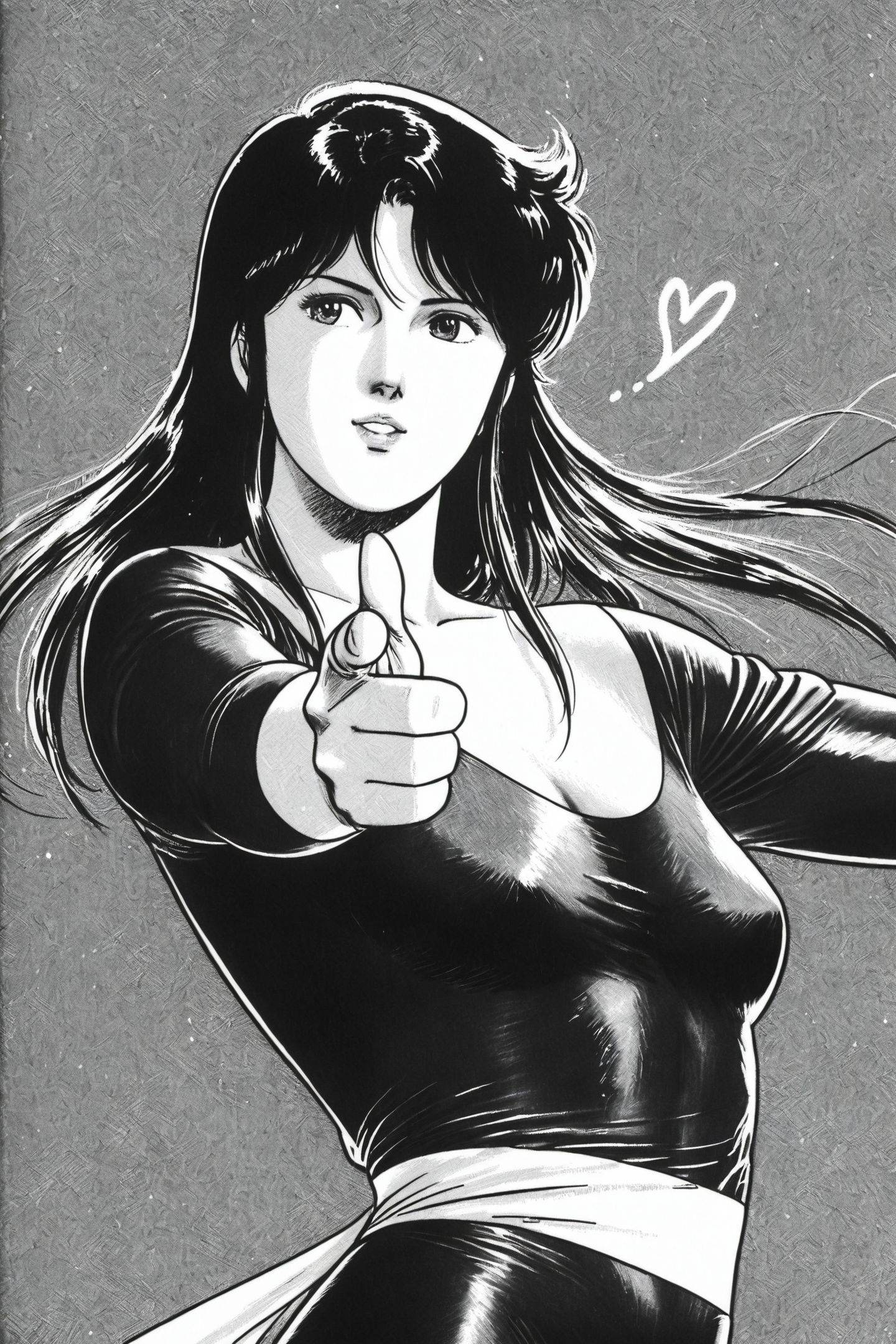 Tsukasa Hojo Style,  Hitomi Kisugi,  monochrome by flyx3 on Tensor.Art