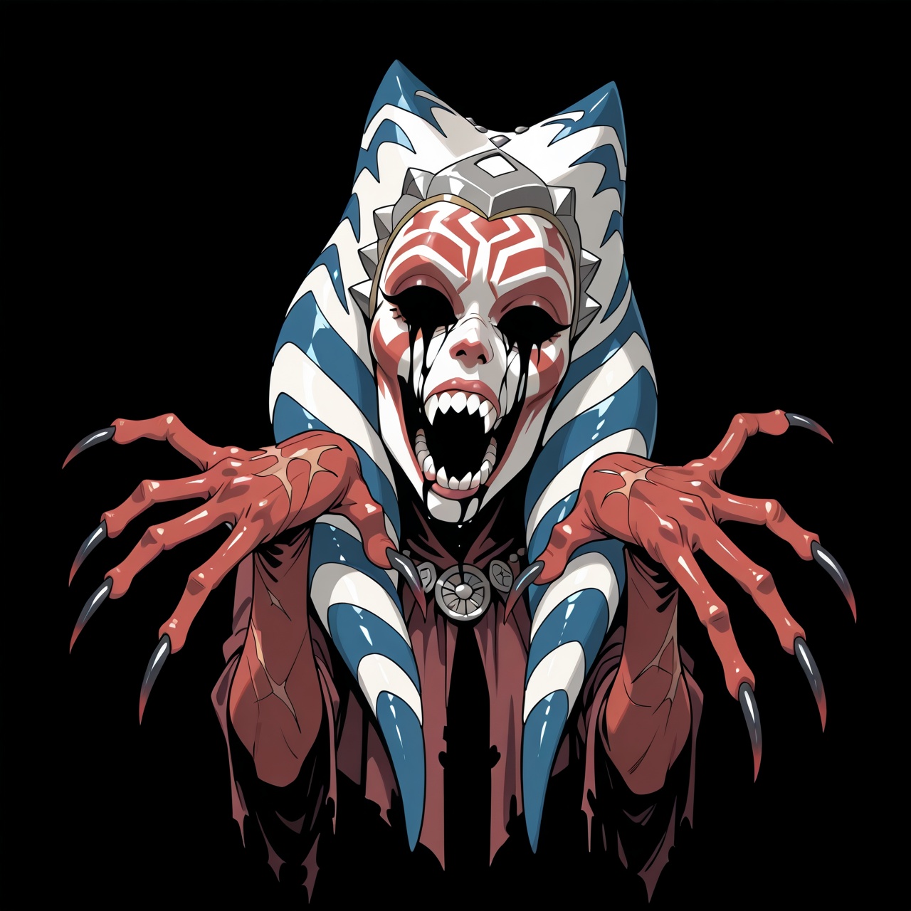 Ahsoka Tano reimagined as an ancient ritual horror creature,  no Jedi,  no lore on Tensor.Art