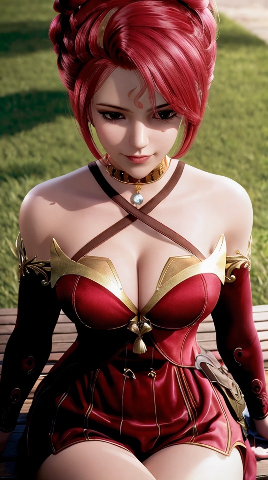 1 girl,extremely cute,cute smile,(extremely delicate beautiful face),(loose chest:1.3),(beautiful big chest:1.5),cleavage,extremely detailed CG unified 8k wallpaper,very detailed,high-definition original color photos,professional photography,realistic portrait,(park square:1.4),sitting,bench,legs open,grass,looking from above,,<lora:5c5f3e0823030dfa2f28f952e66df847fed95bb56ec38a5130ba32b67993e557:0.7>