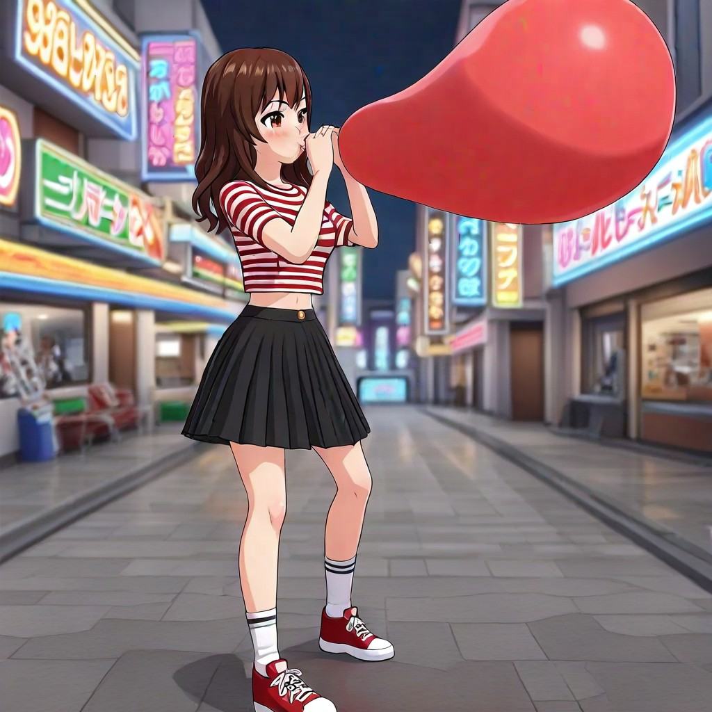 1girl,  blowing red balloon,  skirt on Tensor.Art