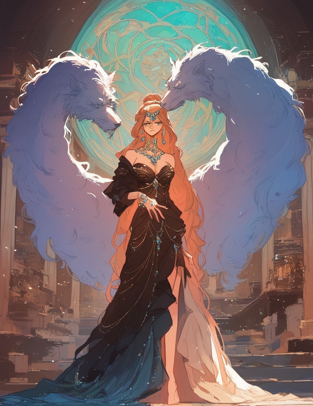 long flowing robes and excessive jewelryscore_8_up on Tensor.Art