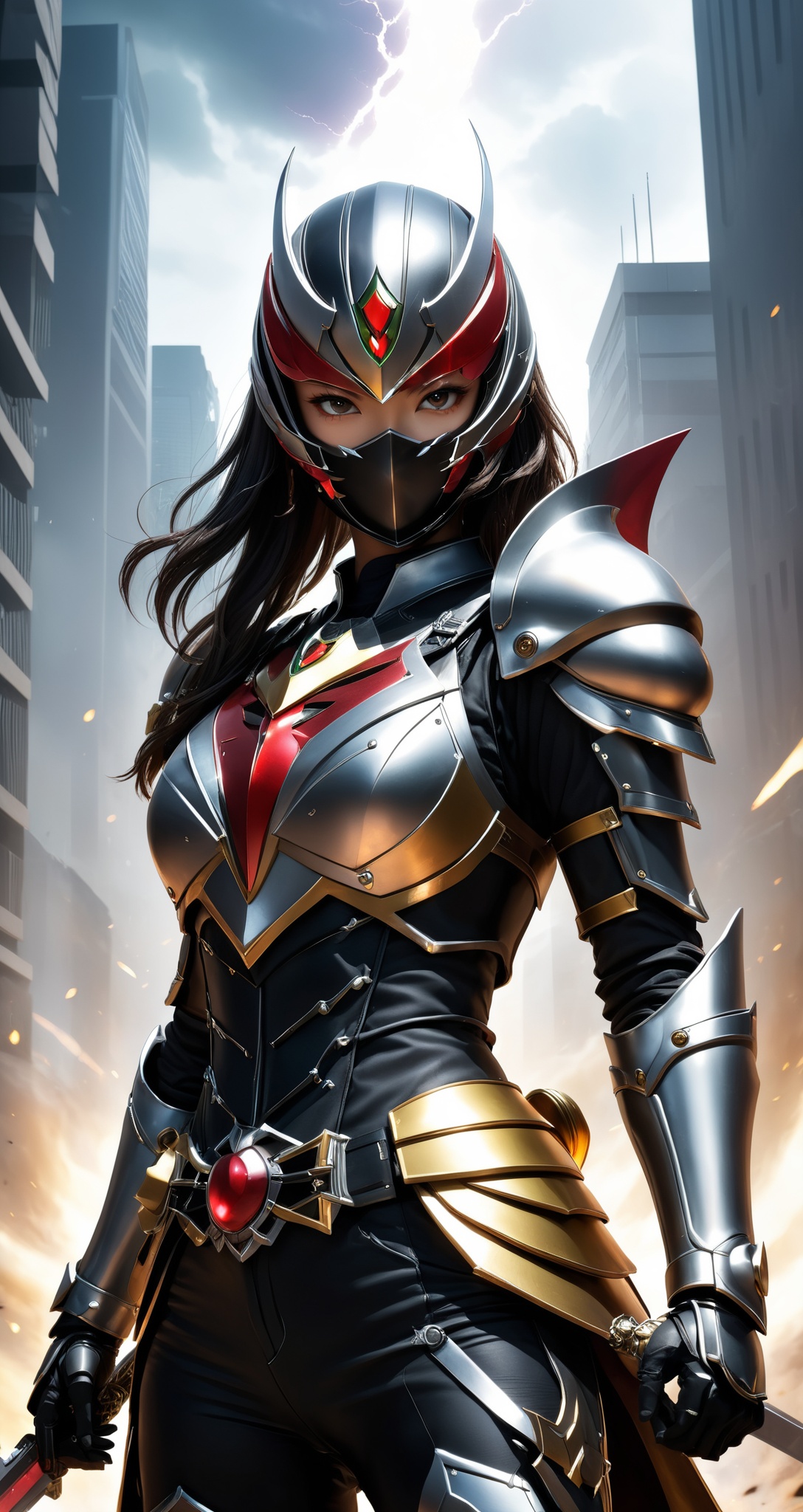 Kamen rider style,  1girl kamen rider style,  Mysterious Warrior Kamen Knight on Tensor.Art