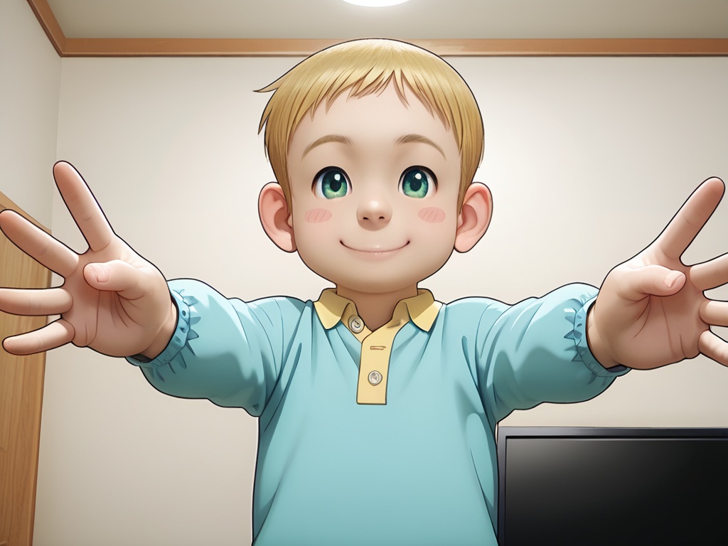<lora:Gawain_XL_V2:1>,gawain nanami,do not split pictures,best quality,best detail,masterpiece,NSFW,male focus,indoors,solo,1boy,toddler,male_child,petite,blonde hair,green eyes,very short hair,smile,blush stickers,(blush:0.5),perfect hands,(5fingers:1.3),correct anatomy,huge filesize,available light,mid_shot,(photorealistic:1.1),