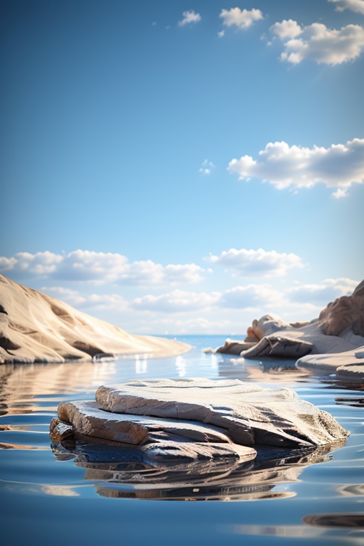 HZPJCT, product photography, still life, outdoors, sky, day, water, blue sky, no humans, ocean, scenery, snow, reflection, rock