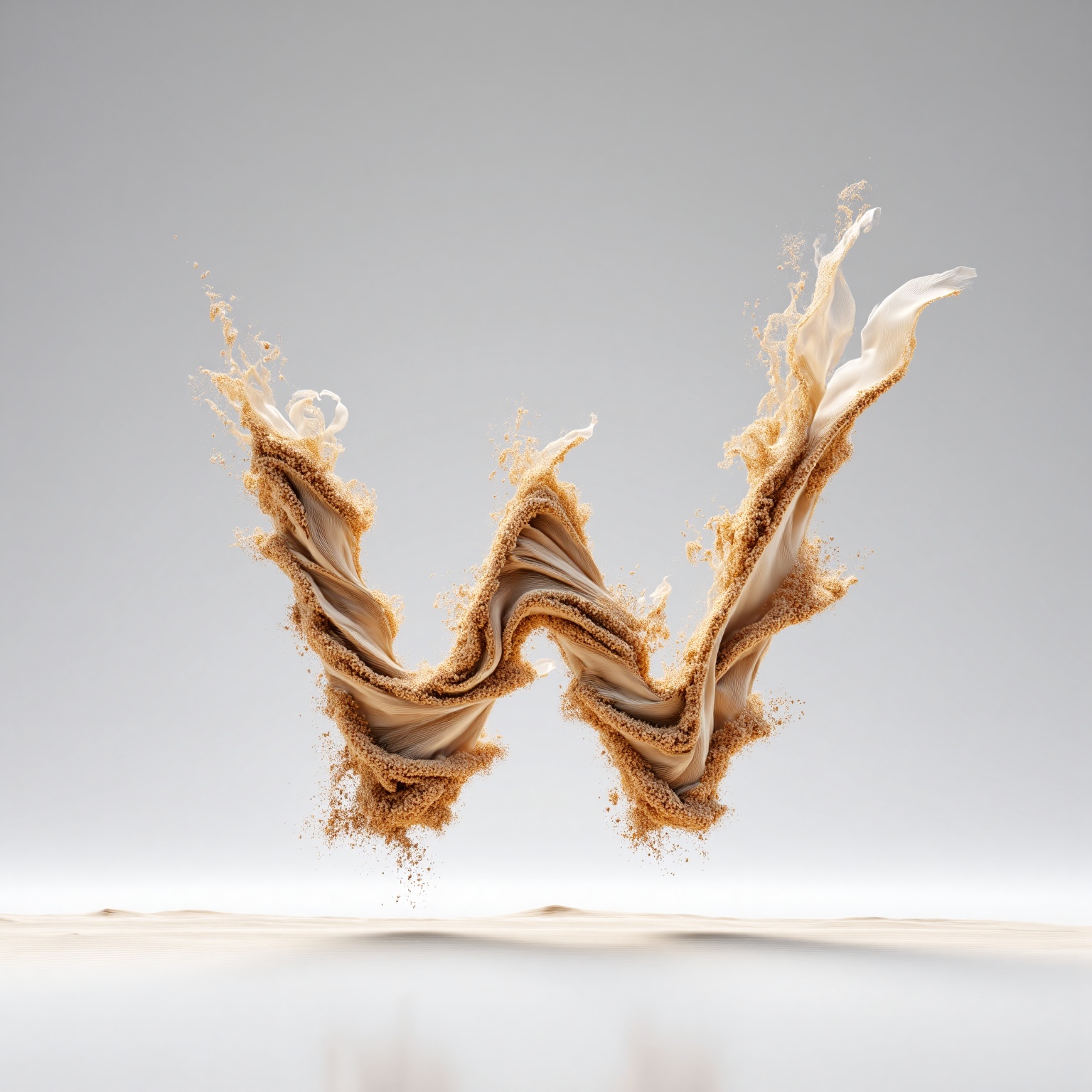 beijihui,3D icon design of letter 'W',**** of flowing dune sand with fine granularity and wind-blown ripples,hyperrealistic,hyperdetail,front view,studio lighting,100mm lens,white solid background,