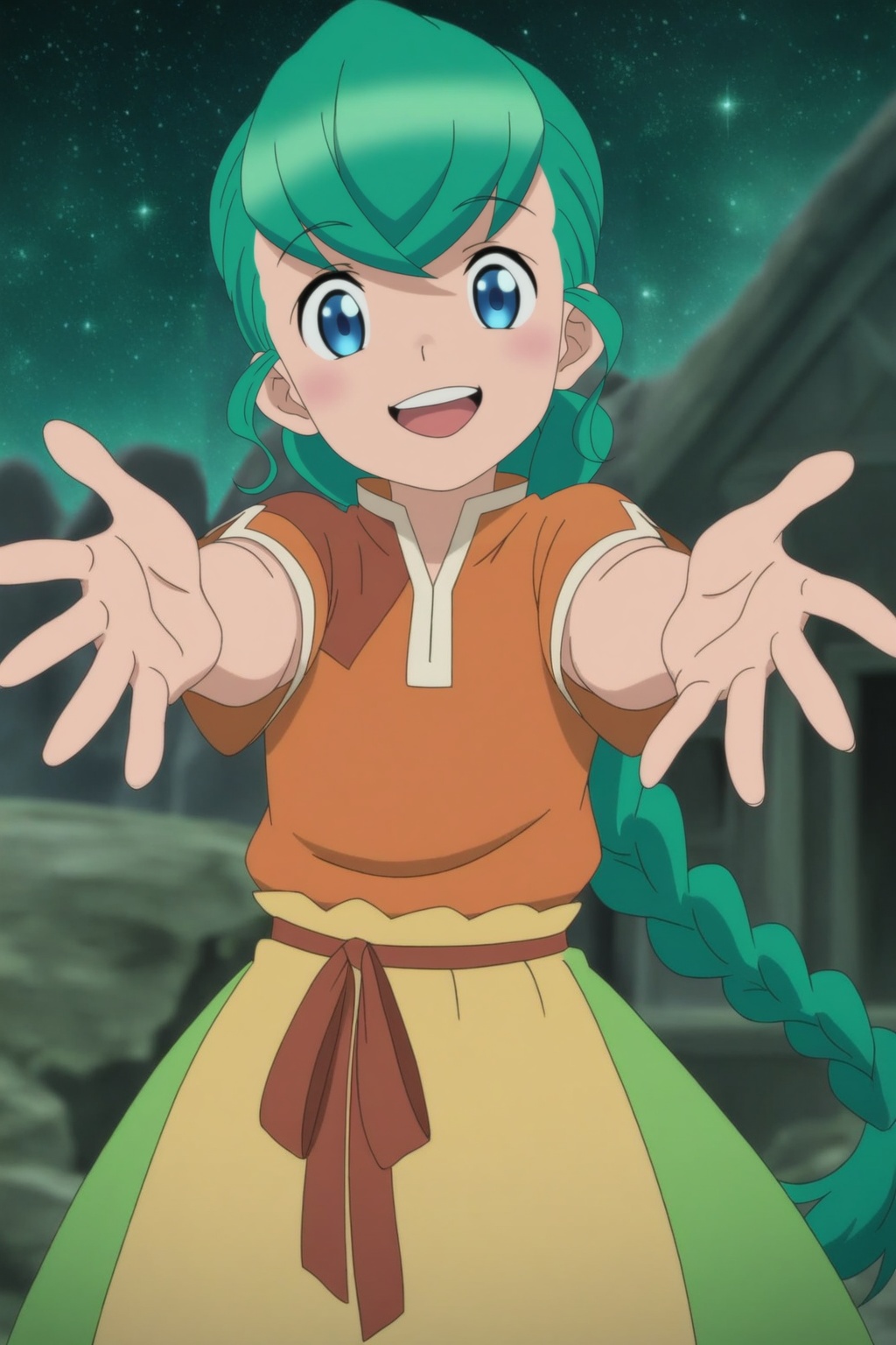 solo,  blue eyes ,  green hair on Tensor.Art
