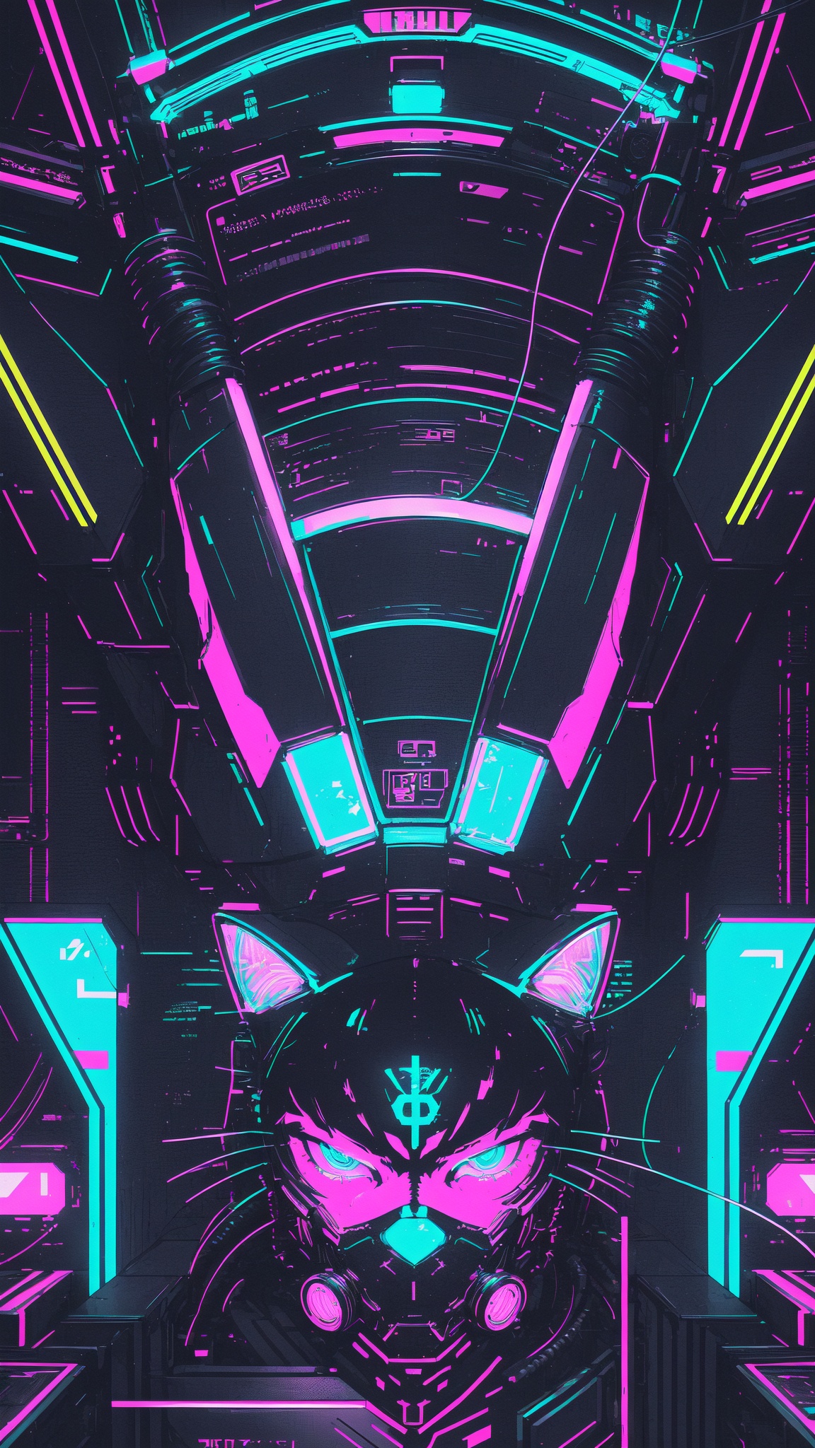 cat portrait,  cyberpunk,  black background on Tensor.Art