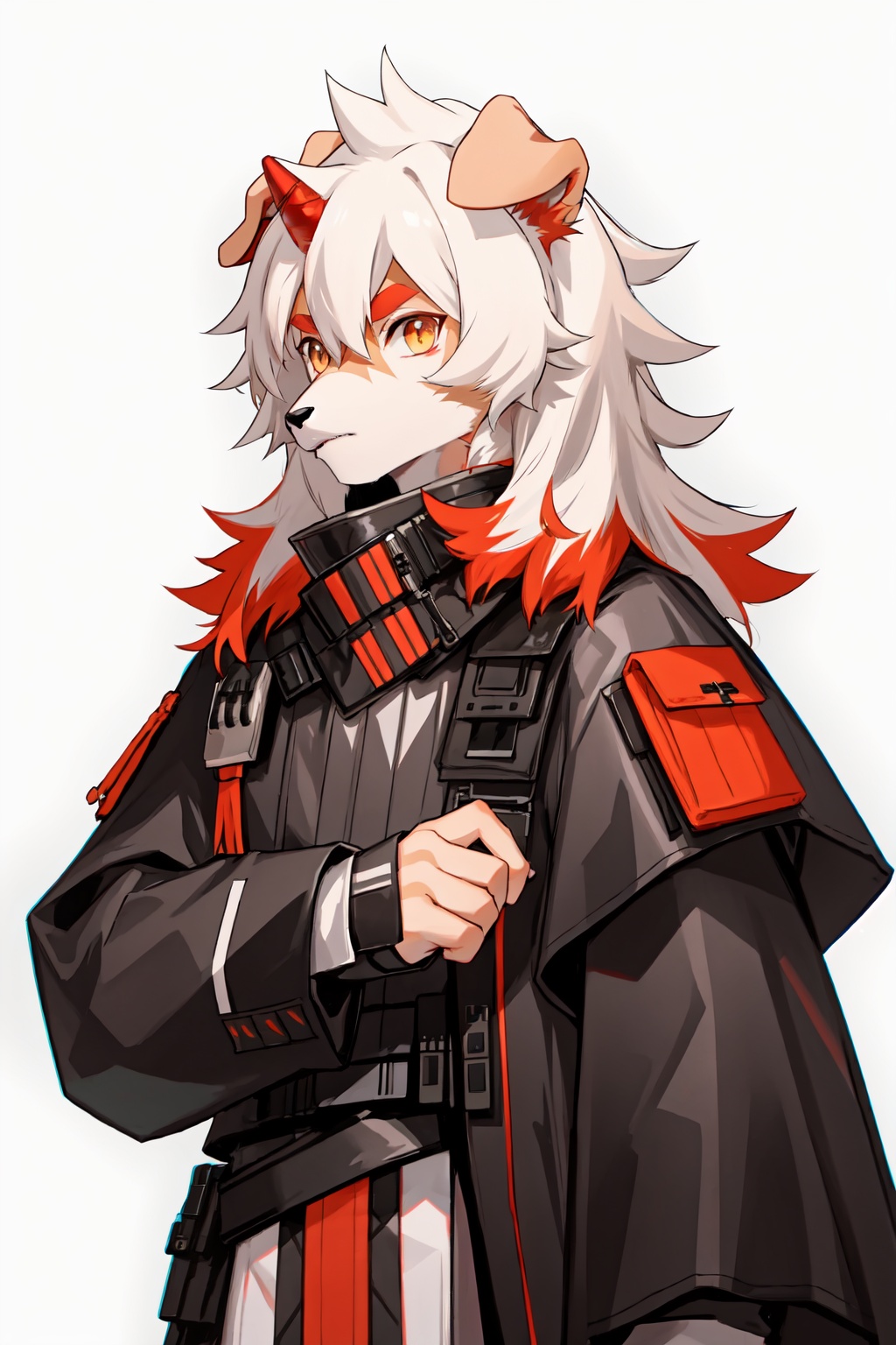 hung_(arknights),two-tone_fur,white_fur,brown_fur,dog_boy,furry_male,single_horn,1boy,solo,muscular_male,bara<lora:hung_(arknights):1>,simple background,white backgroundmasterpiece,best quality, highly detailed, 