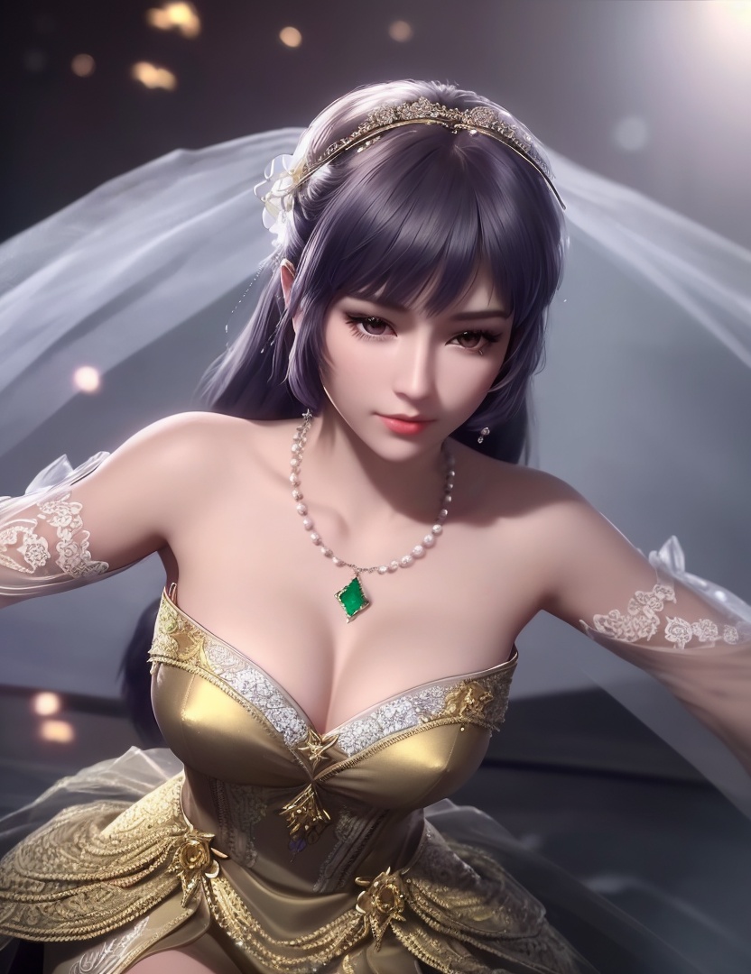 ultra realistic 8k cg, picture-perfect face, flawless, clean, masterpiece, professional artwork, famous artwork, cinematic lighting, cinematic bloom, perfect face, beautiful face, fantasy, dreamlike, unreal, science fiction,   lace, lace trim, lace-trimmed legwear,  (rich:1.4), prestige, luxury, jewelry, diamond, gold, pearl, gem, sapphire, ruby, emerald, intricate detail, delicate pattern, charming, alluring, seductive, erotic, enchanting, hair ornament, necklace, earrings, bracelet, armlet,halo((,1girl, pov,))  ((, 1girl, solo, star_\(symbol\), bouquet, pillarboxed, dress, jewelry))<lora:DA_BaiChenXiang:0.6>