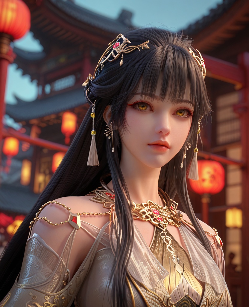 (oriental architecture, elegant decor, sophisticated style:1.1),(Posing with arms folded, looking serious,:1.1),(breasts:1.2),<lora:XL百炼成神神国圣女白月蓉:0.95>,miss baiyuerong,black hair,jewelry,long hair,hair ornament,earrings,dress,yellow eyes,bangs,parted lips,eyelashes,teeth,, zPDXL2, score_9, score_8_up, score_7_up BREAK realistic, masterpiece,best quality, highly detailed,, zPDXL3, zPDXL2,zPDXL, zPDXLxxx, zPDXLrl,