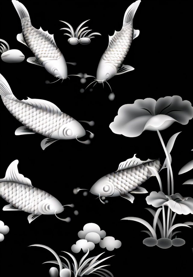 greyscale,  fish,  black background by 无边落木 on Tensor.Art