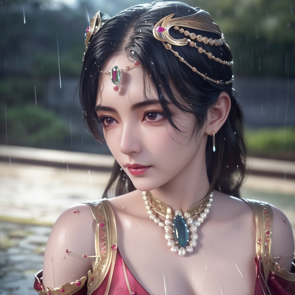 <lora:780-DA-神澜奇域-主持人:0.8>, (,1girl, ,best quality, ),looking at viewer, ,ultra detailed 8k cg, ultra detailed background,  ultra realistic 8k cg,          cinematic lighting, cinematic bloom, (( , )),,  , unreal, science fiction,  luxury, jewelry, diamond, pearl, gem, sapphire, ruby, emerald, intricate detail, delicate pattern, charming, alluring, seductive, erotic, enchanting, hair ornament, necklace, earrings, bracelet, armlet,halo,masterpiece, (( , )),, realistic,science fiction,mole, ,cherry blossoms,(((, , ultra high res, (photorealistic:1.4), raw photo, 1girl, , rain, sweat, ,wet, )))(( , ))   (cleavage),lying,