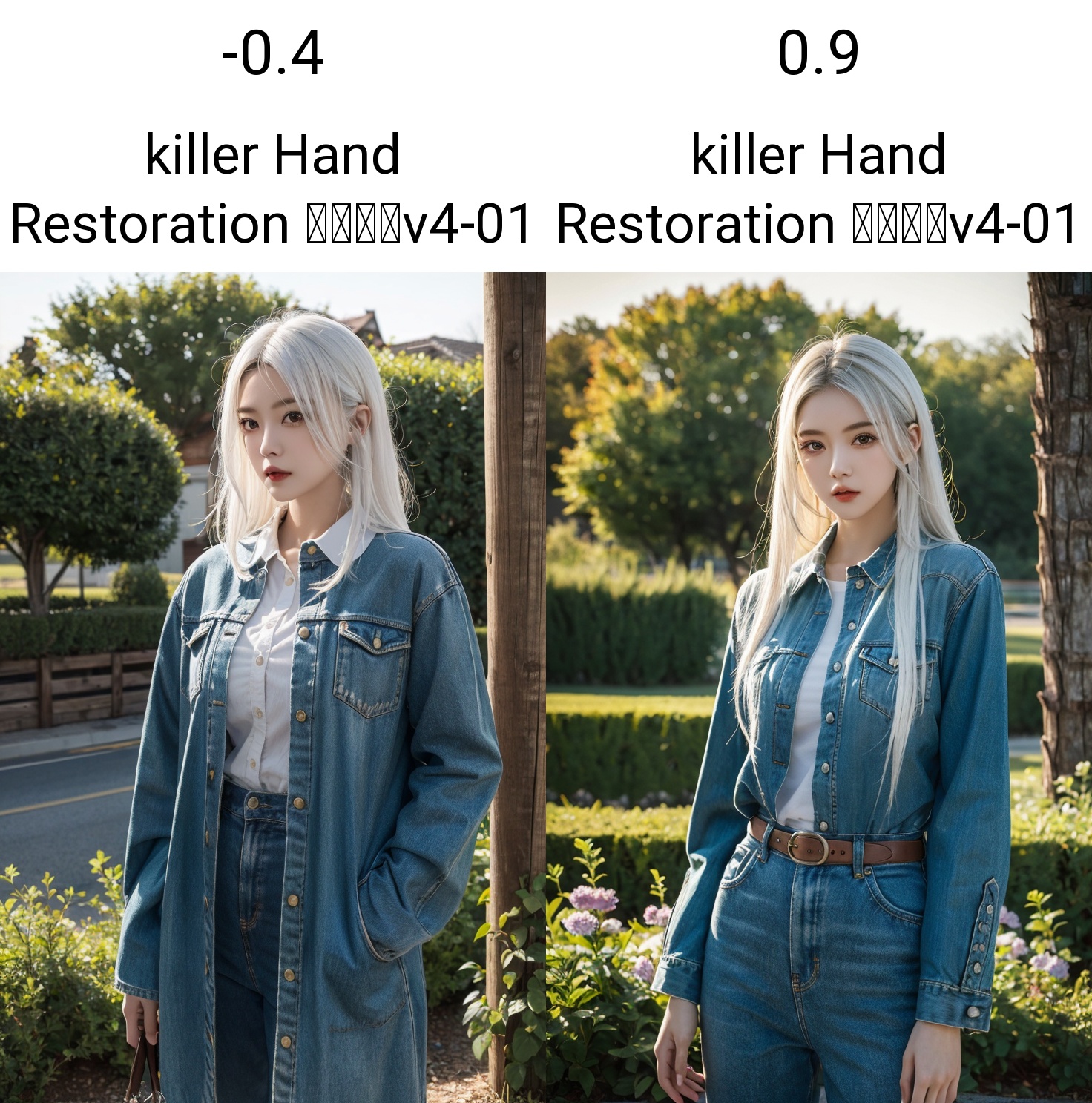 (masterpiece, best quality:1.4),finely detailed,1girl,solo,perfect body,standing,outdoors,white hair,random costumes,(cowboy_shot:1.2),<lora:killer Hand Restoration 手部修复v4-01:-0.4>,