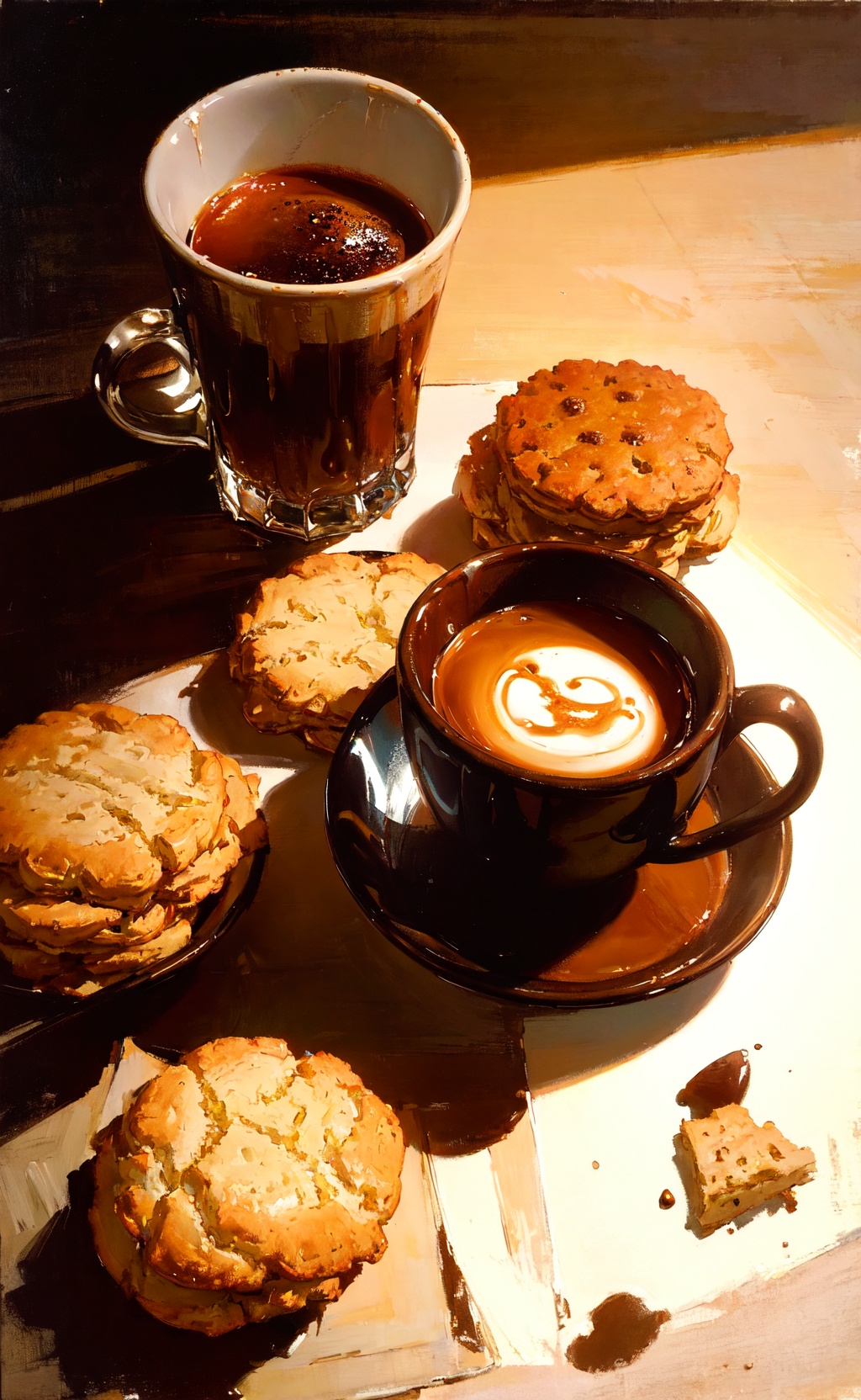 oil painting,  food photography,  cup of coffee on Tensor.Art