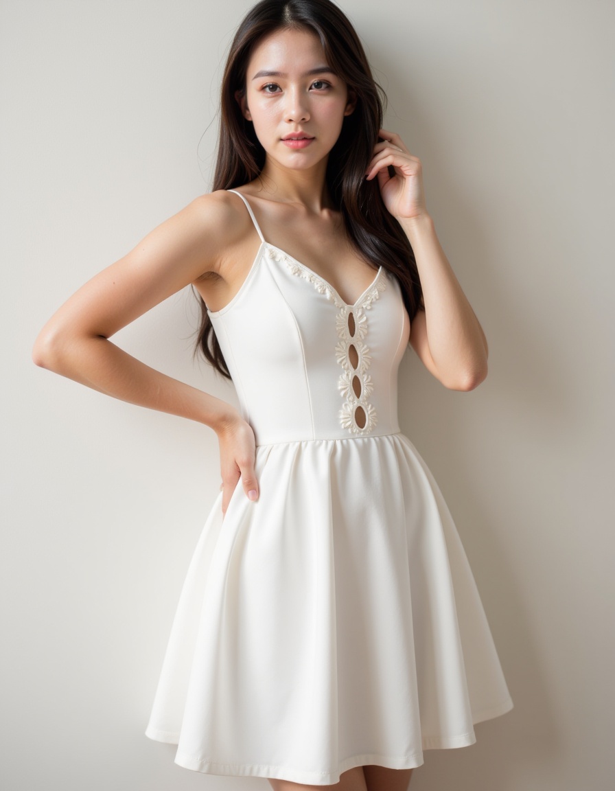 teenage,1girl,waist up,realistic,white dress,