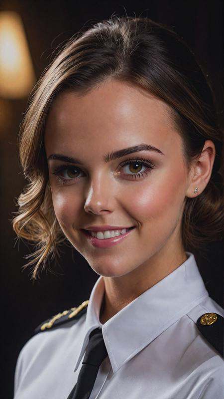 RAW photo of a Dillion Harper,  slight smile,  white uniform on Tensor.Art