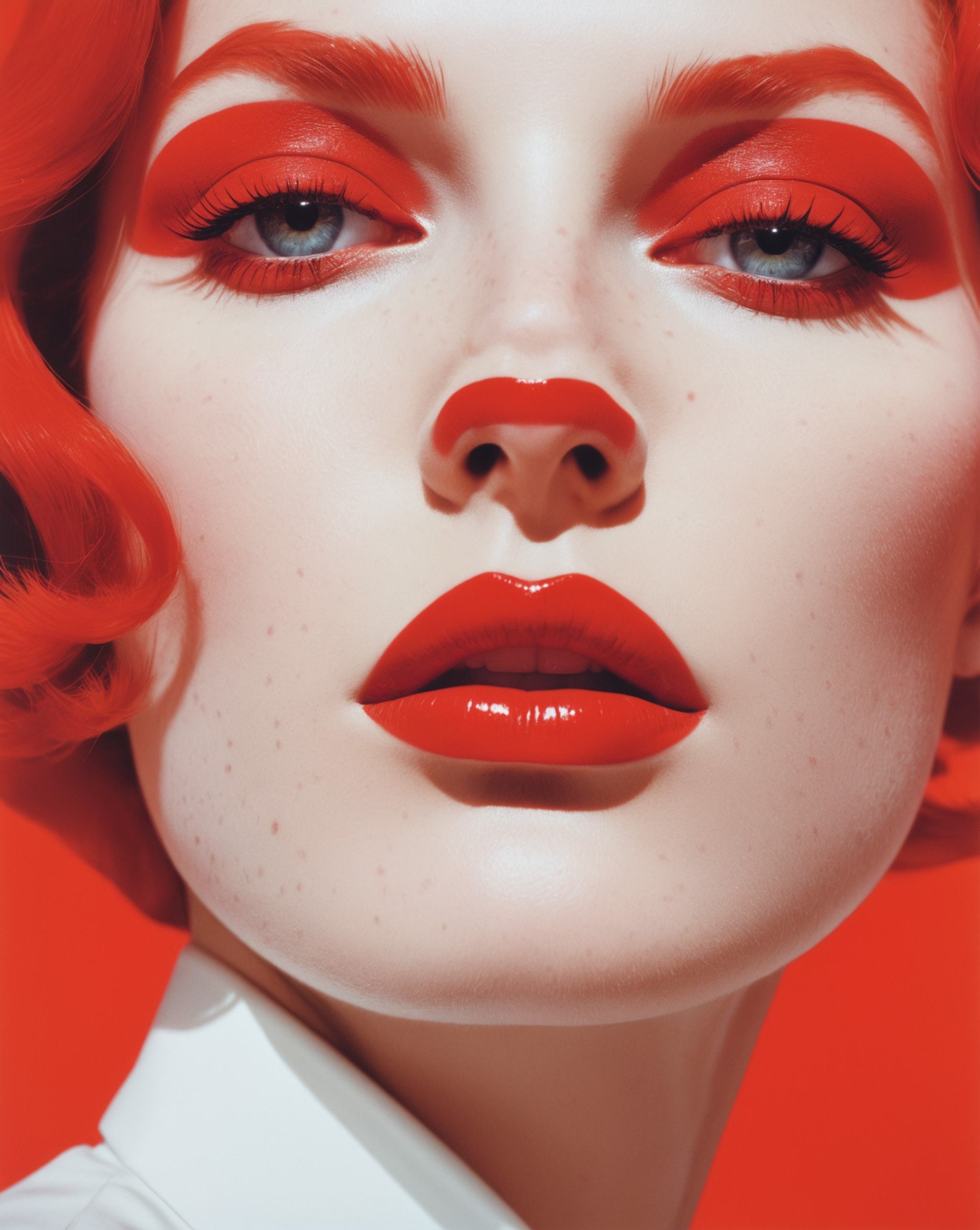 Guy Bourdin,  red and white tones,  Steven Klein on Tensor.Art