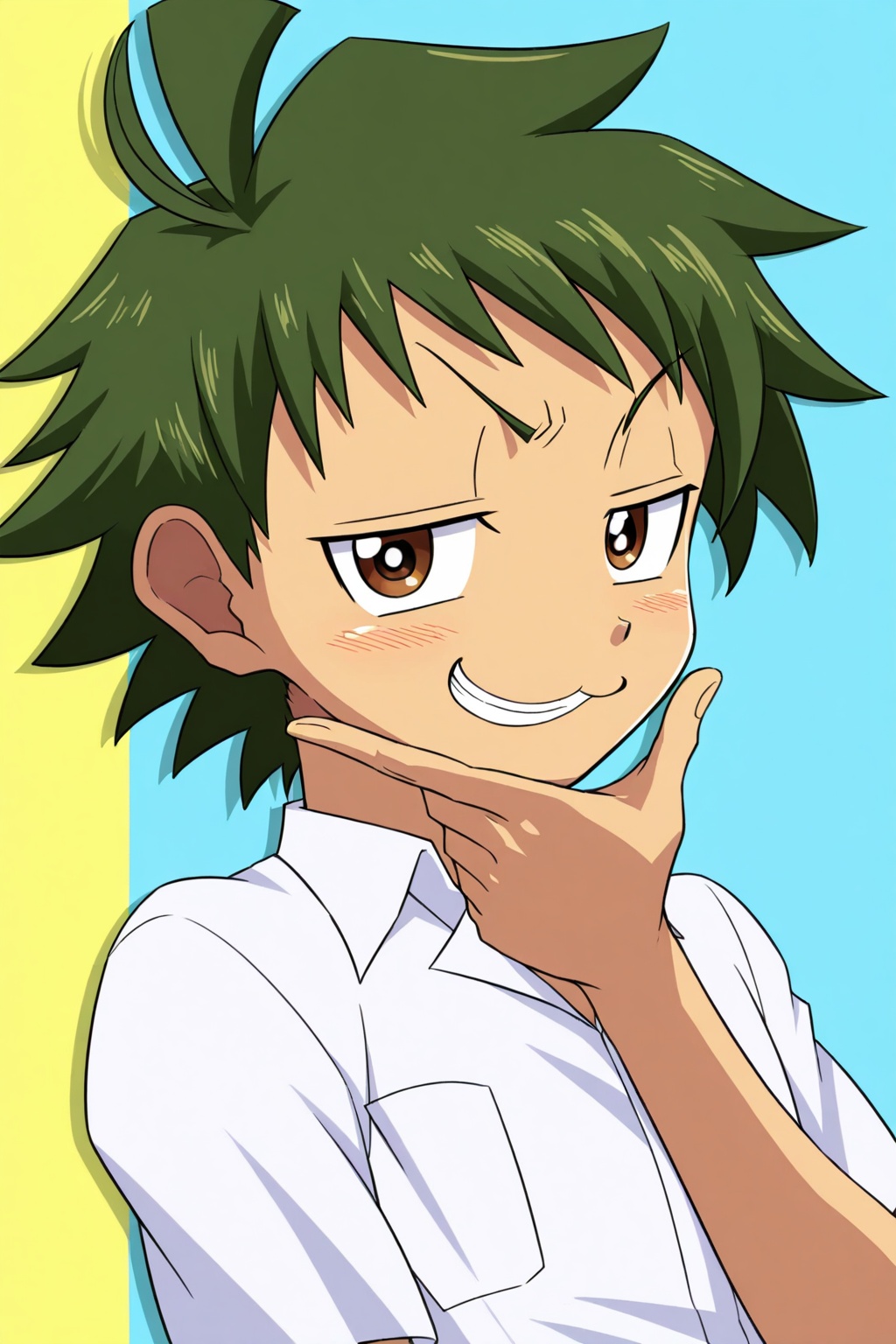 aocun,  green hair,  short hair on Tensor.Art