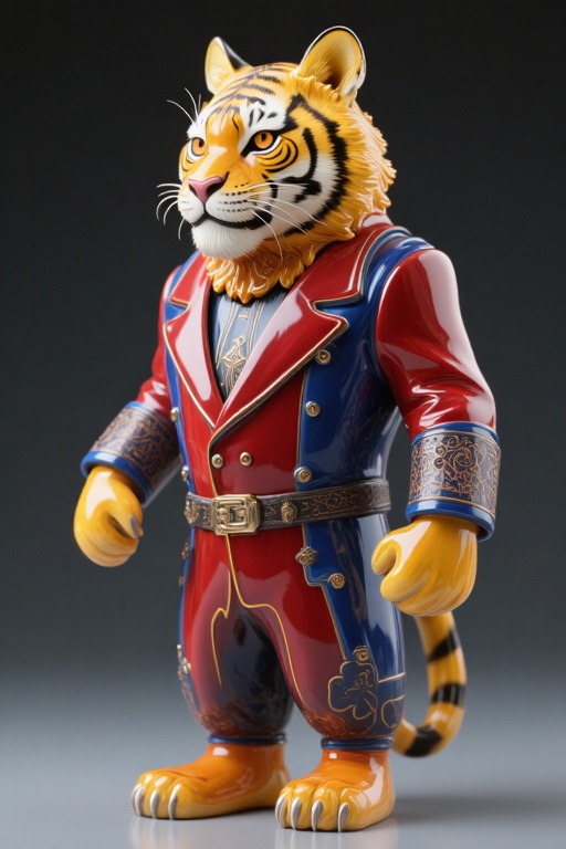 wwliuli,Ancient colored glaze, tiger, anthropomorphic, body **** of colored glaze, wearing a suit