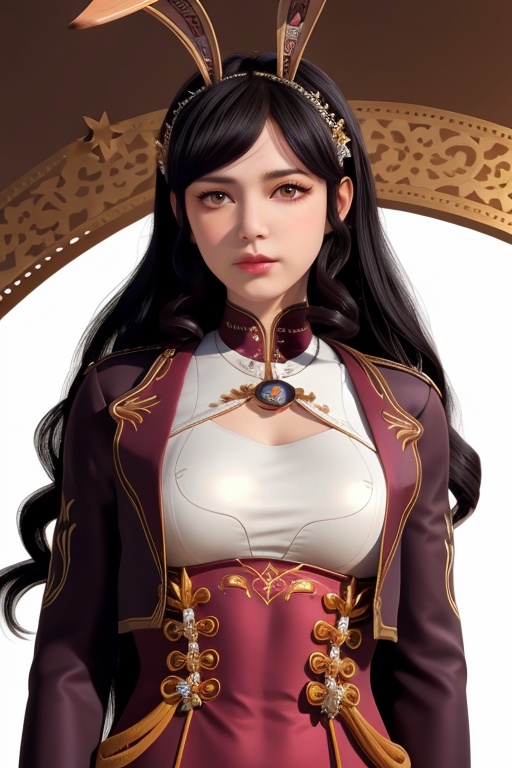 1girl,black hair,rabbit ears, breasts,closed mouth,hair ornament,hair stick,hairclip,lips,long hair,looking at viewer,medium breasts,nose,realistic,simple background,solo,upper body,white background,,<lora:36126a6fc5272e911b94f0f4312b8c7650f2fafb725900e58f7fd68ace18613f:0.6>
