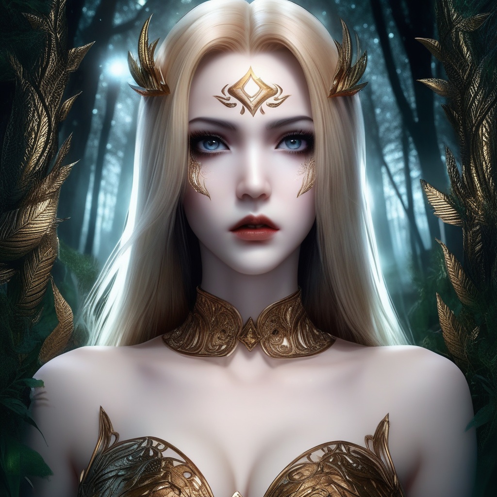 <lora:846-DA-XL-武庚纪-天使圣王:0.8>, (,1girl, ,best quality, ),,  ,ultra realistic 8k cg,(masterpiece:1.2),(best quality:1.2),(ultra detailed:1.2),(official art:1.3),(beauty and aesthetics:0.8),detailed,(intricate:0.8),(highly detailed),(solo),delicate countenance,1girl,fancy,(glassy texture:1.2),(crush:1.2),8k,accessory,tattoo,(transparent:1.1),gown,energy encirclement,instant,in the twinkling of an eye,upper body,woman in a mythical forest, masterpiece, perfect face, intricate details, horror theme, raw photo, photo unp(cleavage),, ,