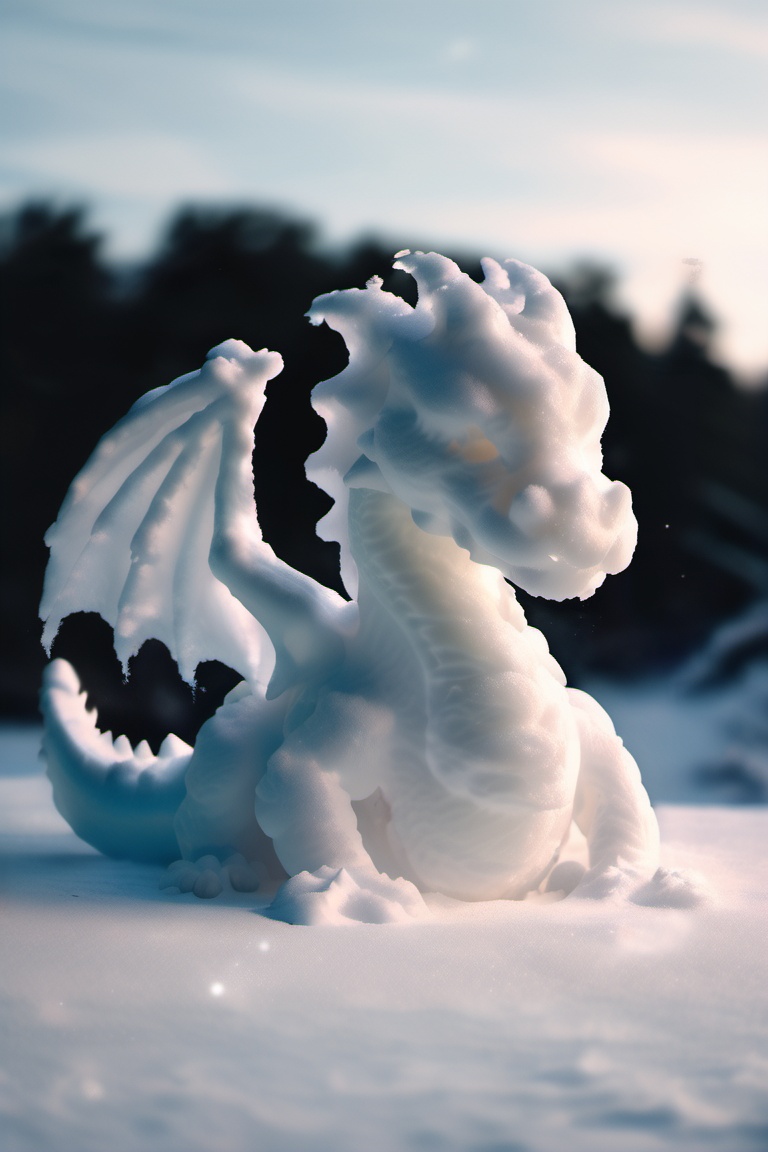 full-body photo of a dragon made of snow,  swimming,  cinematic on Tensor.Art