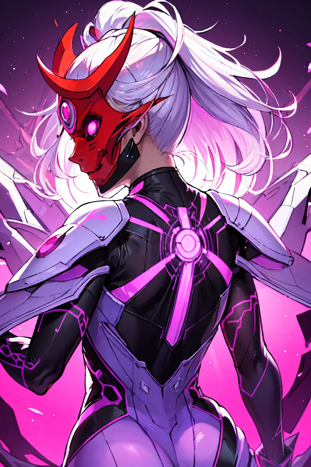 masterpiece,best quality,ultra high res,oni mask,Pastel Pink theme,<lora:踏山听海【鬼面具】:0.6>,light particles,sparkle,backlighting,