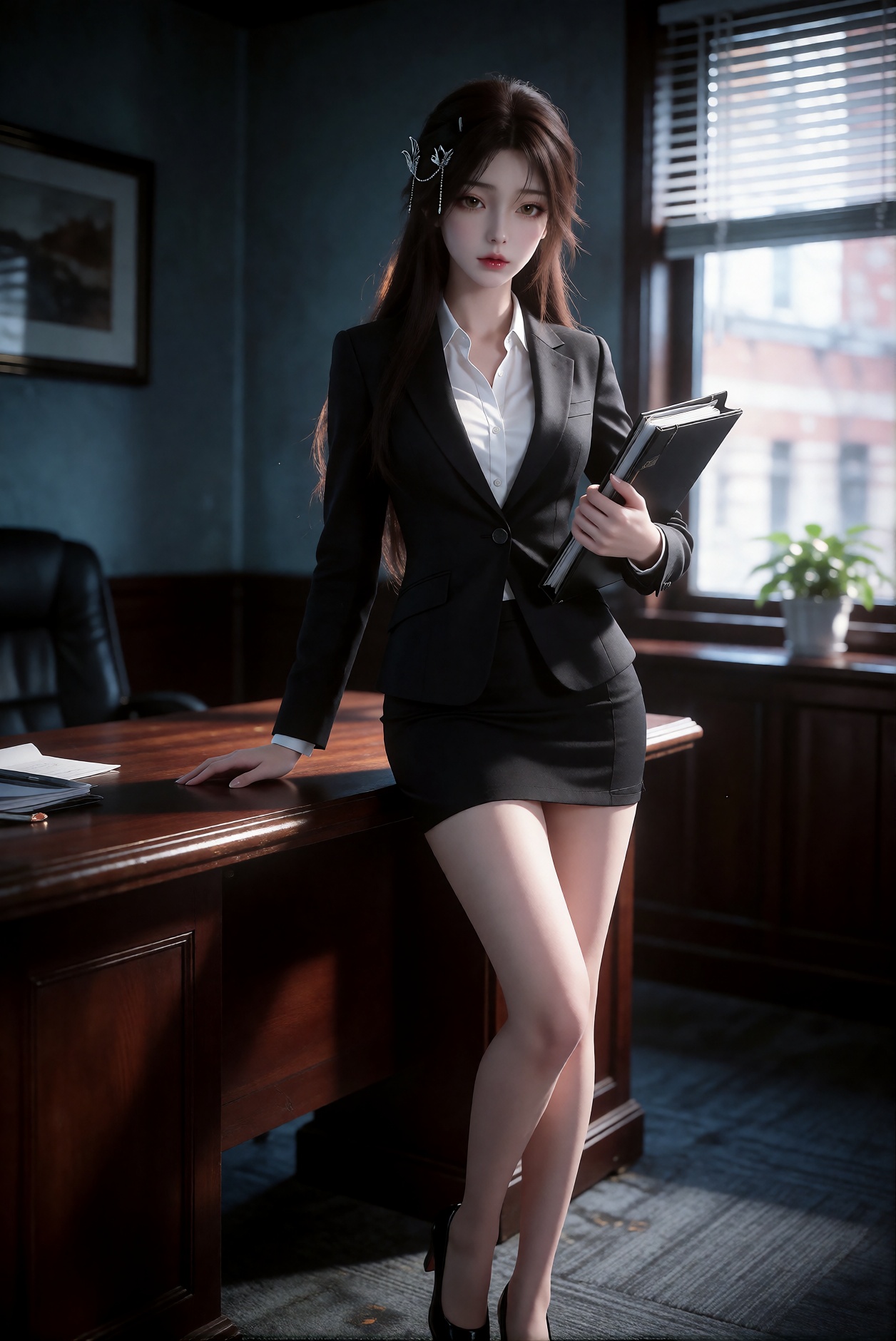 a young woman with a delicate,  ethereal quality. She has fair skin,  large expressive brown eyes by 天海TianHai on Tensor.Art