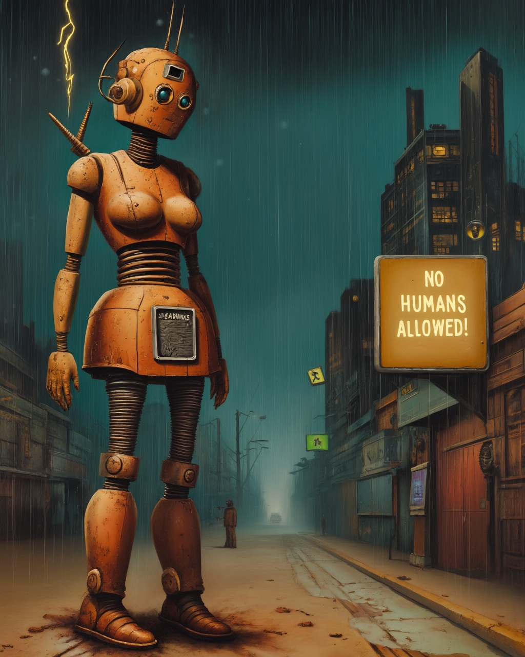 solo,  standing,  full body of a rusty female android on Tensor.Art