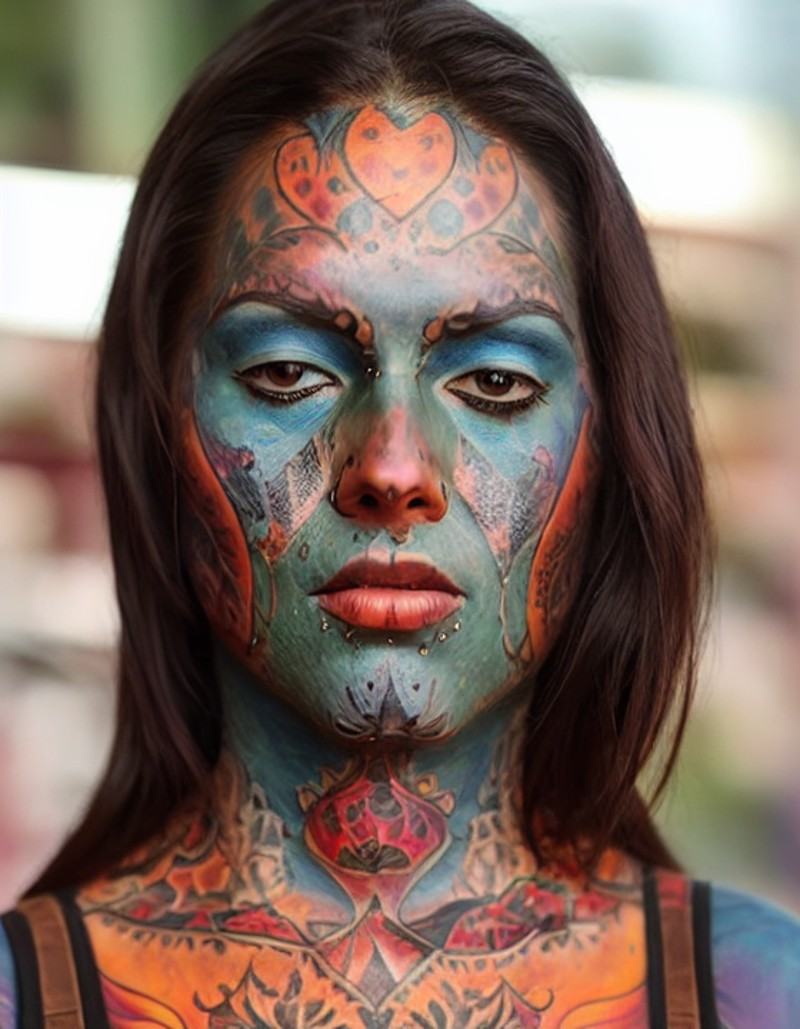 a close up of a person with tattoozfcs on their face and colorful tattoozfczfc on her face a,  facebook,  tattoozfczfc on...