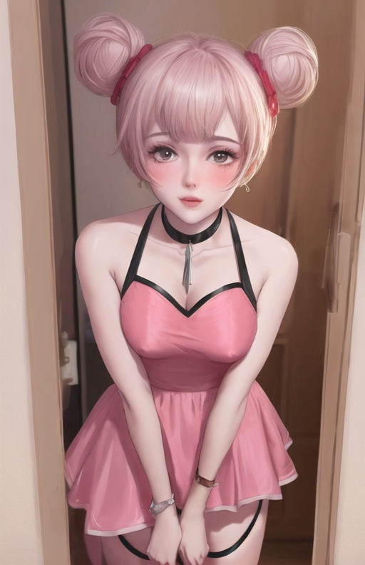 1girl,medium breasts,  breasts, full-face blush, (hair ornament1.4),hair ribbon, jewelry, (cowboy shot1.6), collarbone,trembling, heavy breathing,,wrist cuffs,(neck ribbon1.4),kanzashi,(halterneck1.3),earrings, pet cone,jabot,chain necklace,wrist cuffs,neck garter,leg belt,thighhighs,ankle lace-up,hair flower,high quality, female orgasm, ,   <lora:小乔北:0.8>,(chinese clothes1.4), (pink chinese clothes1.5), pink dress, 