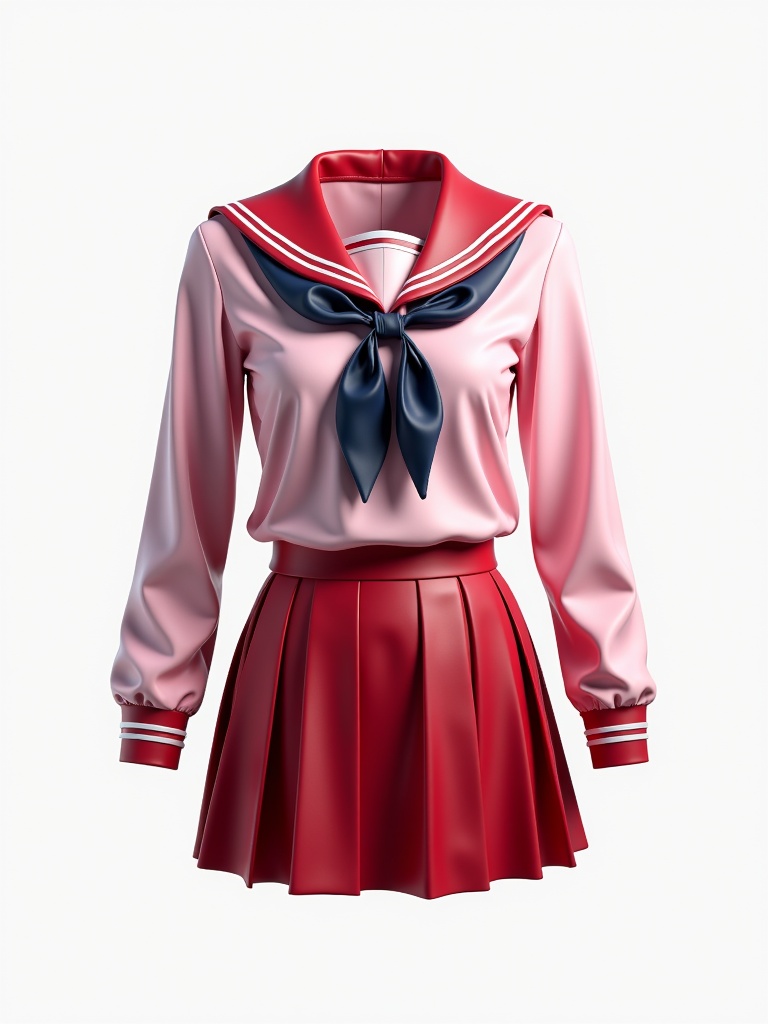 1girl arms behind back black neckerchief black neckwear black sailor collar blouse blue neckerchief brown hair brown sailor collar collarbone cropped torso gradient gradient background grey background head out of frame layered sleeves long hair long sleeves midriff peek nanamori school uniform neckerchief pink background pink neckerchief pink neckwear pink sailor collar pink shirt pink skirt pleated skirt polka dot red sailor collar red skirt ryouou school uniform sailor collar school uniform serafuku shirt short over long sleeves short sleeves simple background skirt sleeves past fingers sleeves past wrists solo standing upper body virtual youtuber white background white serafuku white shirt wind wind lift,