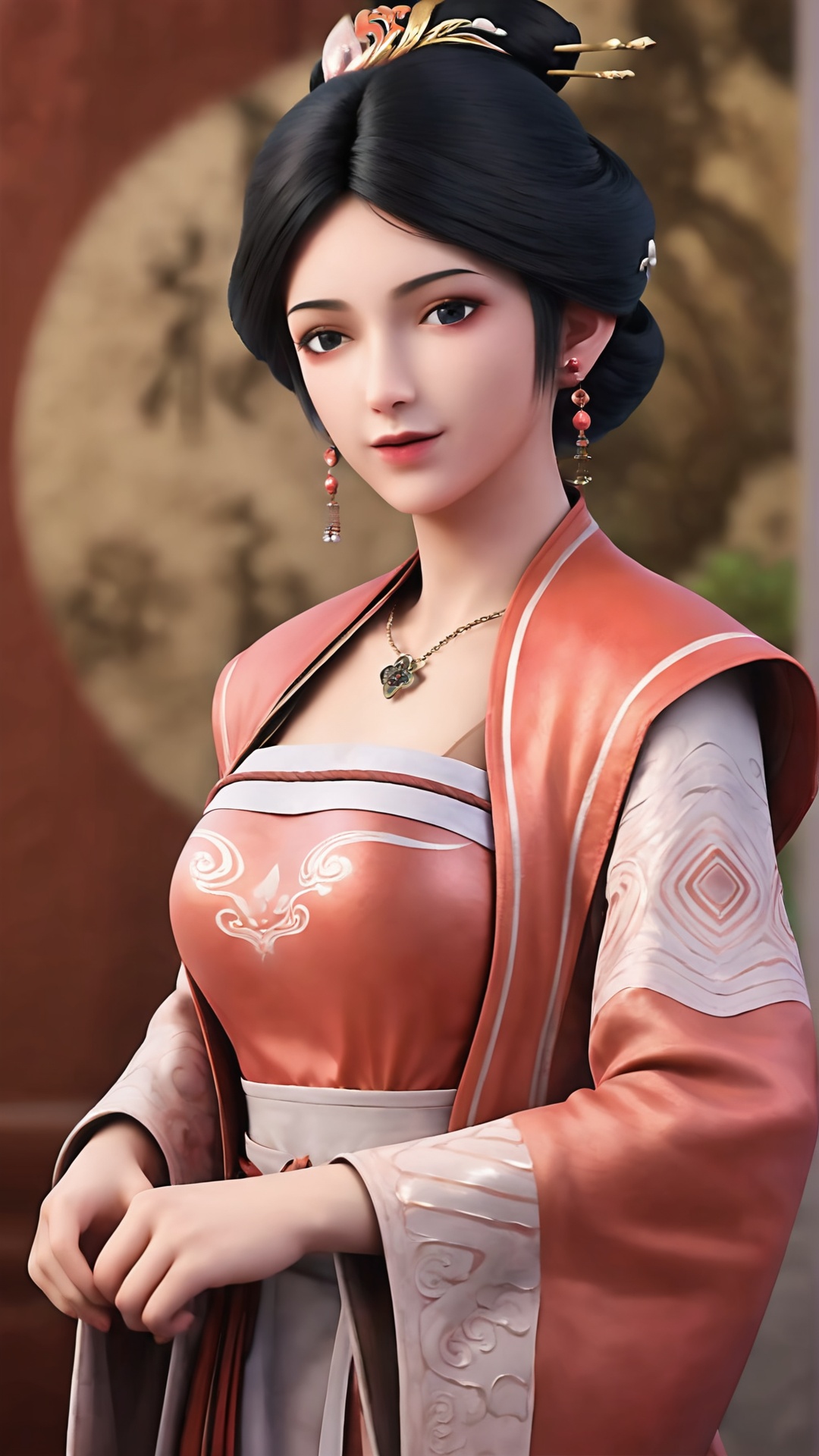 1girl,jewelry,chinese clothes,solo,earrings,black hair,necklace,hanfu,hair ornament,holding,dress,looking at viewer,upper body,realistic,long sleeves,wide sleeves,black eyes,<lora:lora.by_tusi:0.7>,incredibly absurdres,wallpaper,<lora:画面亮度调节器丨美白皮肤去油腻-增加面部细节_v1.0:0.6>,