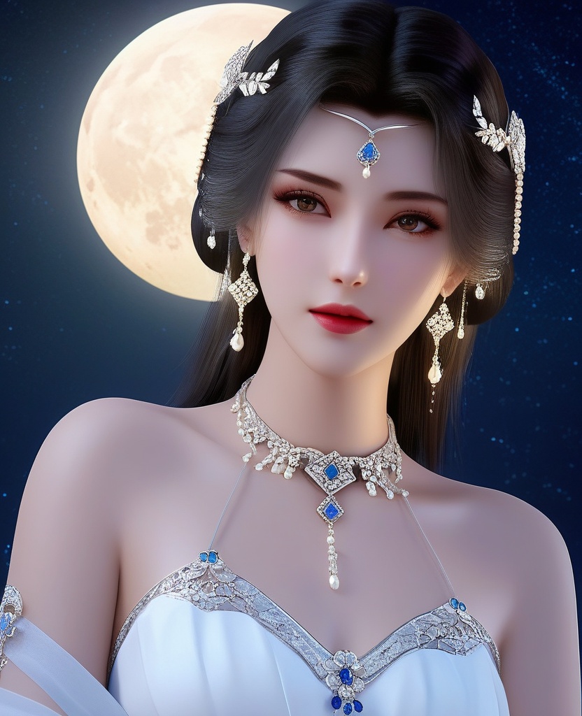 <lora:604-DA-XL-星辰变-姜立V2-新衣:0.8>(,1girl, ,best quality, ),looking at viewer,masterpiece(,1girl,night, starry sky, milky way,outdoors, full moon,  night sky, darkness,  world of darkness, , ) ,ultra realistic 8k cg,   clean, masterpiece,     (( , )),, , , prestige, luxury, jewelry, diamond, gold, pearl, gem, sapphire, ruby, emerald, intricate detail, delicate pattern, charming, alluring, seductive, erotic, enchanting, hair ornament, necklace, earrings, bracelet, armlet,halo((, )), (),