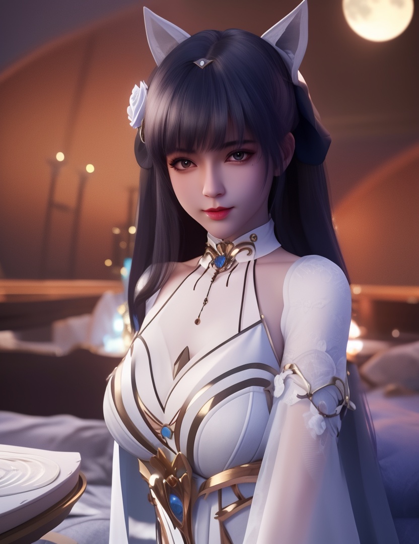 <lora:515-DA-神印王座-枫玲儿:0.8>(,1girl, ,best quality, ),looking at viewer,masterpiece, (( , )),, realistic,science fiction,mole, ultra realistic 8k cg, moonlight,full moon,  rose,(cleavage), (),