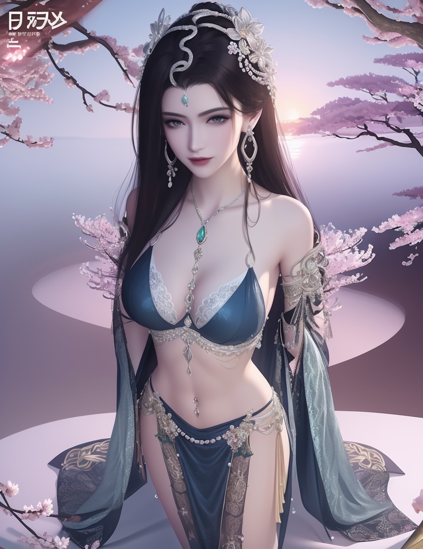 ultra realistic 8k cg, picture-perfect face, flawless, clean, masterpiece, professional artwork, famous artwork, cinematic lighting, cinematic bloom, perfect face, beautiful face, fantasy, dreamlike, unreal, science fiction , beautiful clothes, lace, lace trim, lace-trimmed legwear,  (rich:1.4), prestige, luxury, jewelry, diamond, gold, pearl, gem, sapphire, ruby, emerald, intricate detail, delicate pattern, charming, alluring, seductive, erotic, enchanting, hair ornament, necklace, earrings, bracelet, armlet,halo((,1girl, pov,))  (((1girl, solo,spring \(season\),cherry blossoms, large breasts,  looking_at_viewer ,chest jewel,  )))    <lora:DA_NSH_XLZH:0.6>
