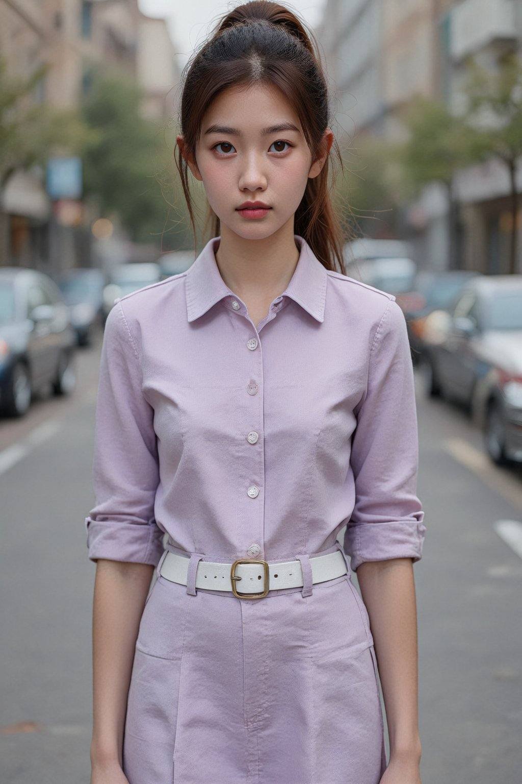 A young East Asian woman,  appearing to be in her late teens or early twenties,  stands centered in the frame on Tensor.Art