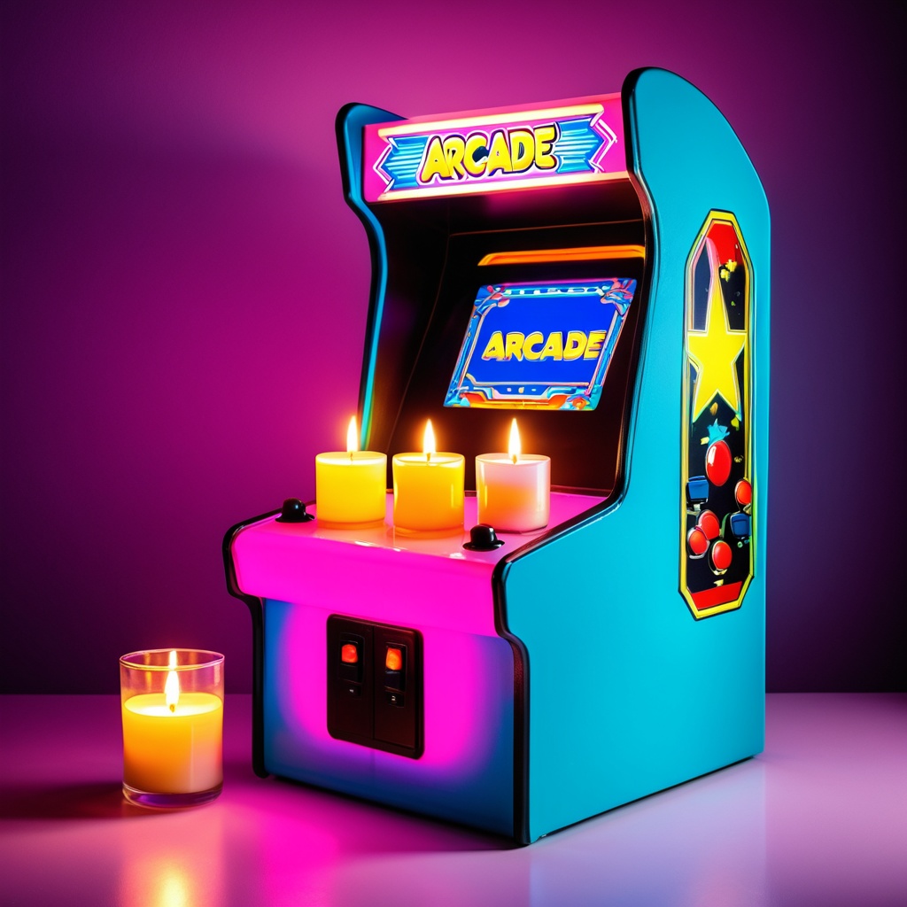sceneretroarcad,  a scented candle,  retro arcade room on Tensor.Art