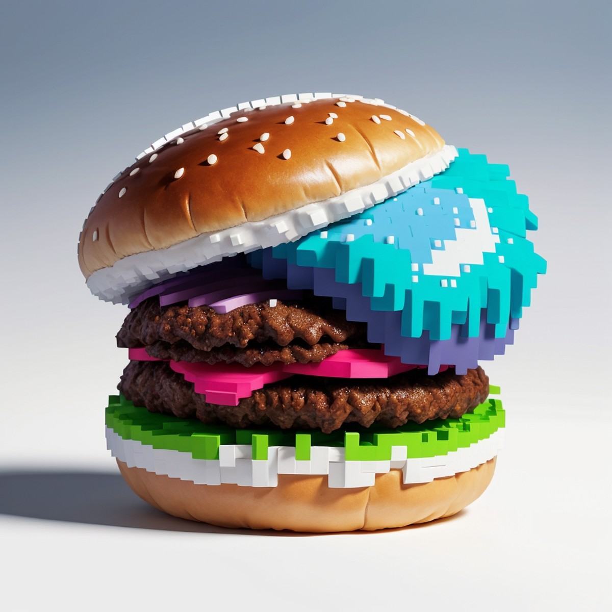 by_Paul_Robertson,  [photo by Zemer Peled of] (hamburger) [made by Zemer Peled] [in style of Zemer Peled],  16bit artistry...