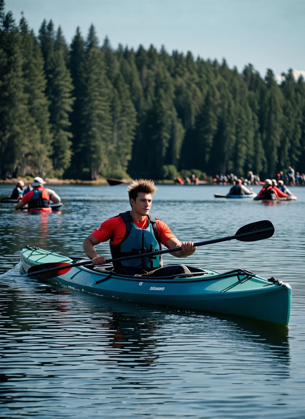 cinematic photo ,  Dynamic brushwork composition,  Paddling figure on Tensor.Art
