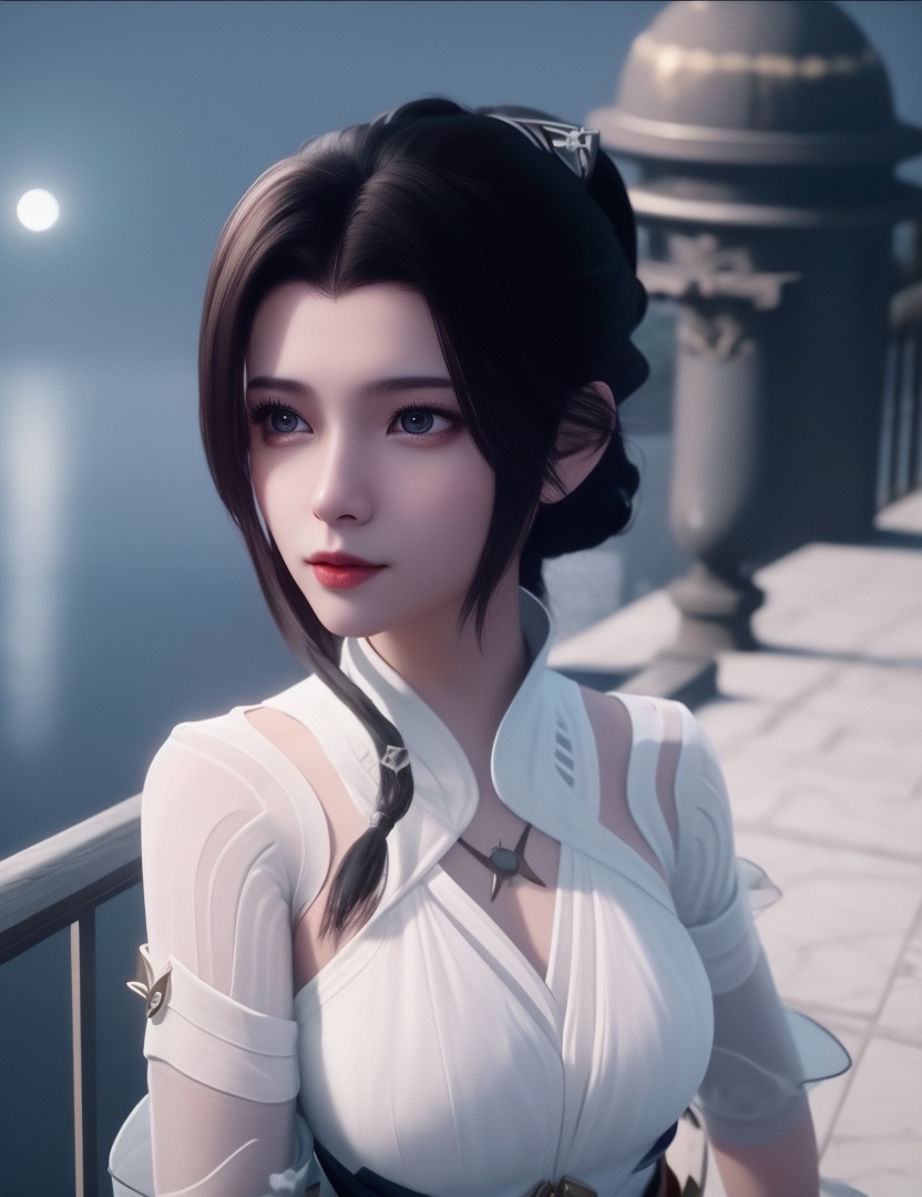 <lora:516-DA-万古狂帝-楚柳儿:0.8>(,1girl, ,best quality, ),looking at viewer,masterpiece, (( , )),, realistic,science fiction,mole, ultra realistic 8k cg, moonlight,full moon,