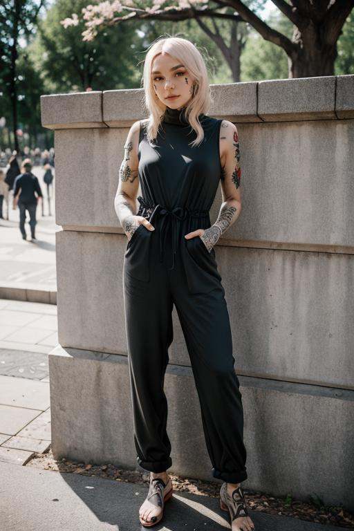 SGShkurushkain lots of tattoos tattooed wearing a jumpsuit in the city park on Tensor.Art