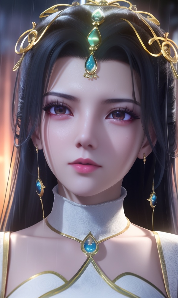 (,1girl, ,best quality, ),looking at viewer, <lora:404-DA-仙逆-凤栾:0.8> ,,ultra detailed background,ultra detailed background,ultra realistic 8k cg,  ,masterpiece, (( , )), ultra realistic 8k cg, ,tamari \(flawless\),  crying with eyes open,    ,eyelashes,magic,hydrokinesis,sweat, wet, rain, ,       (()), (),