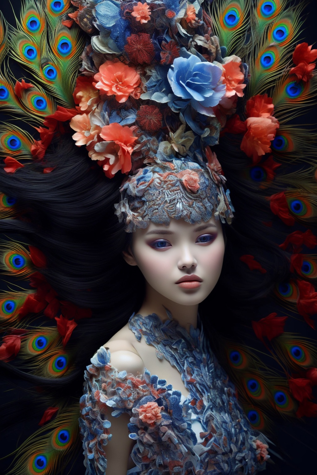 A girl,portrait, peacock