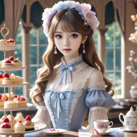 masterpiece, [(draft, (one girl:1.5))::0.5], [(at an afternoon tea party)], (medium shot:1.5), extremely detailed CG, (luxurious hair ornament), floating hair, [[graceful full dress:0.5]::0.8], top_sleeves, [delicate hands:0.8]